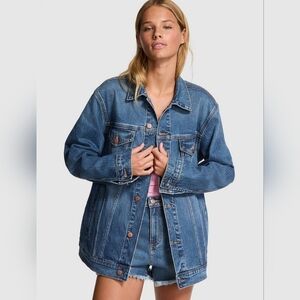 SOLD Victoria Secret Women's Blue Oversized Denim Jacket in Perfect Denim Blue